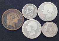Монеты Испании : 50 сентимо 1880 и 1885 ; 1 песета 1882 и 1885