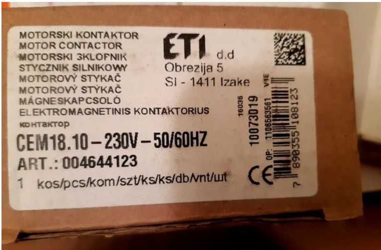 Контактор CEM 25.10 230V/AC 25A 11kW AC3, ETI (Словения)