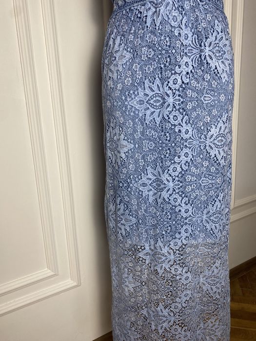 Sukienka długa maxi niebieska koronkowa 42 XL boho na wesele okazje