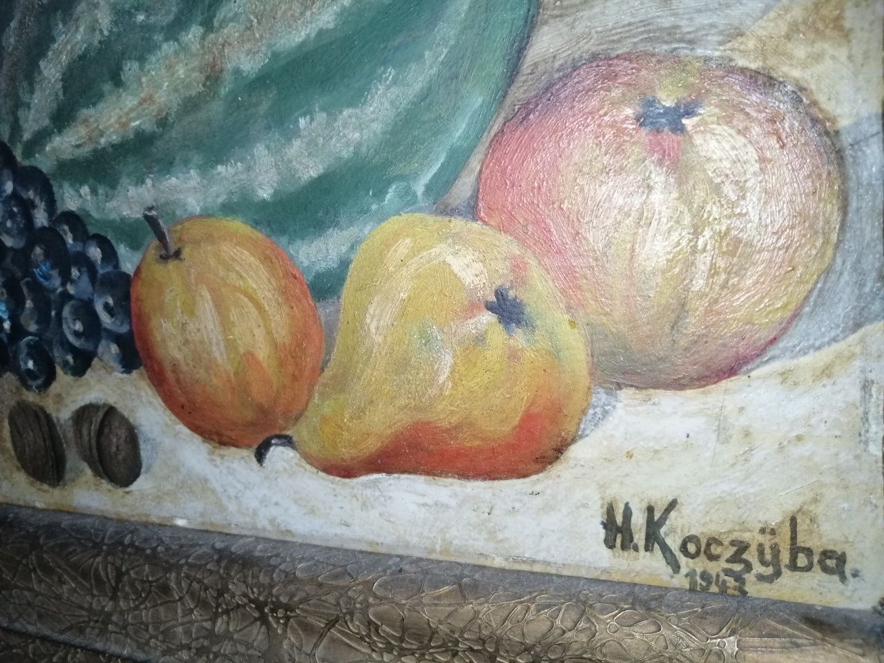 Stary obraz 1943r. Martwa natura, Owoce Antyk przedwojenny