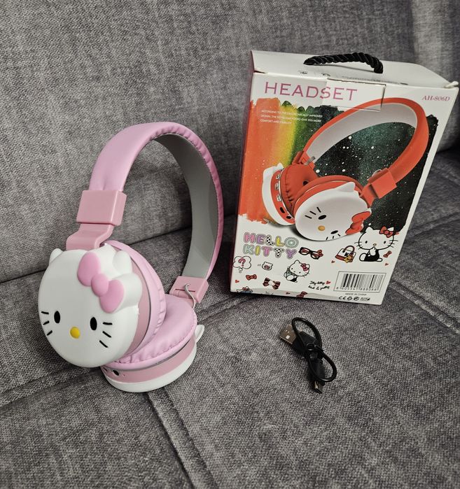 Słuchawki nauszne Hello Kitty Sanrio różowe białe nowe od ręki