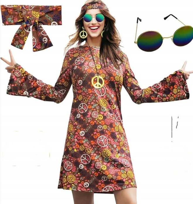 Sukienka hipiska przebranie lata 60 70 XL