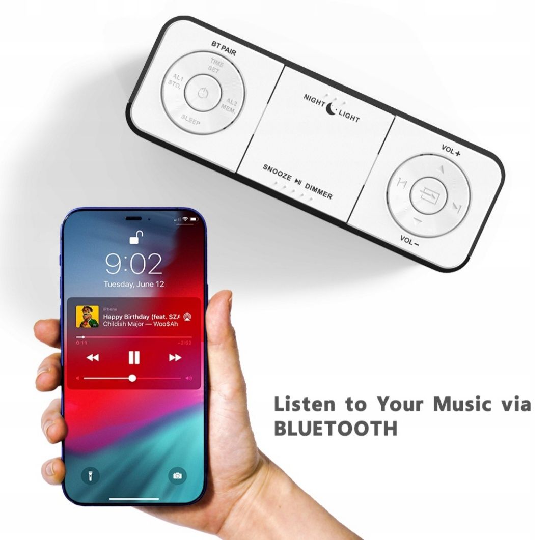 Radio budzik, 2 alarmy, Bluetooth, budzik elektroniczny, podswietlenie