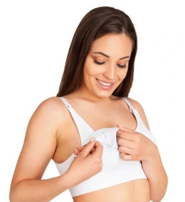 Biustonosz bezszwowy ciążowy do karmienia S/M biały wygodny elastyczny