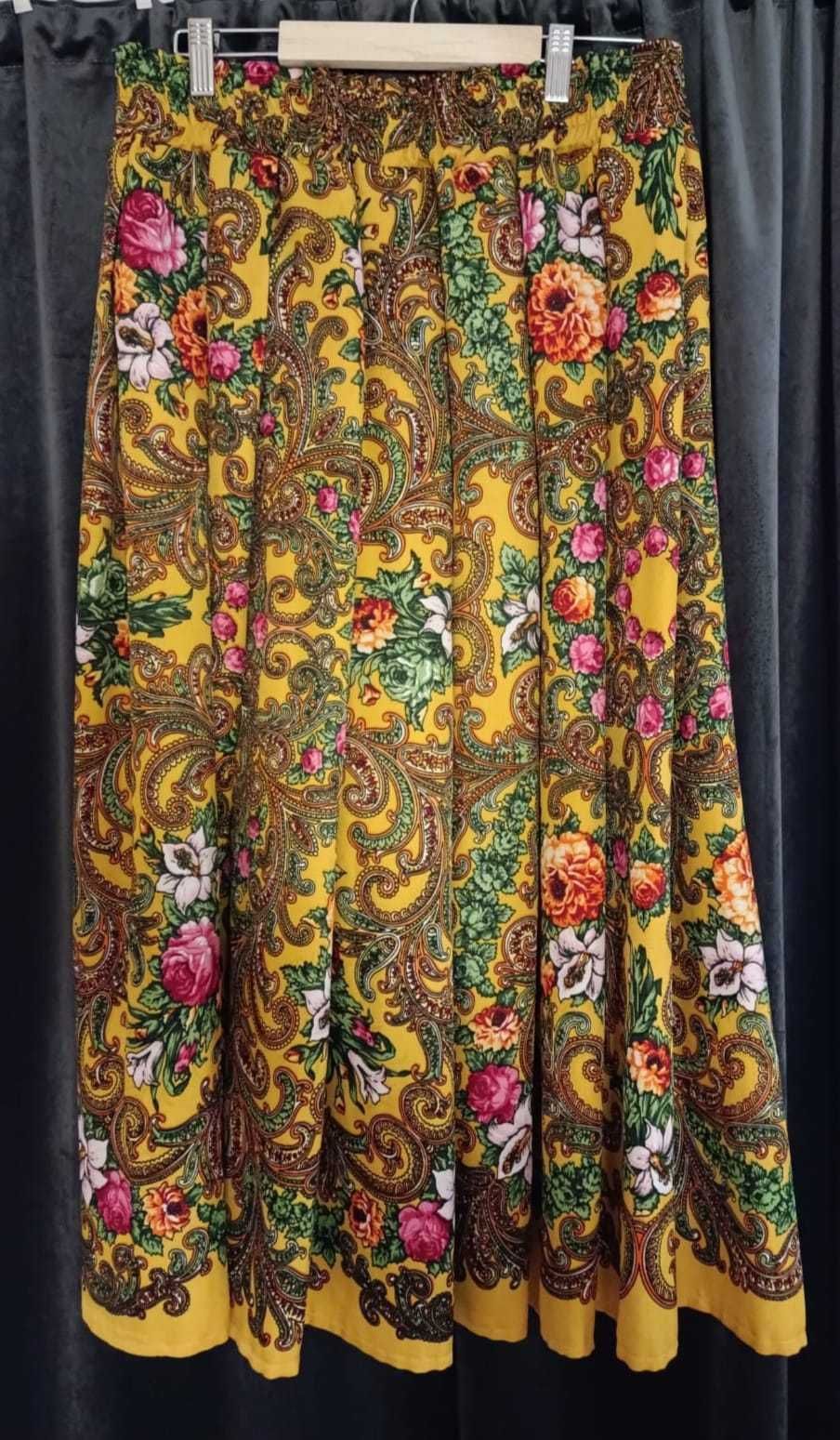 Góralska spódnica z chustą - żółta z kwiatowym motywem