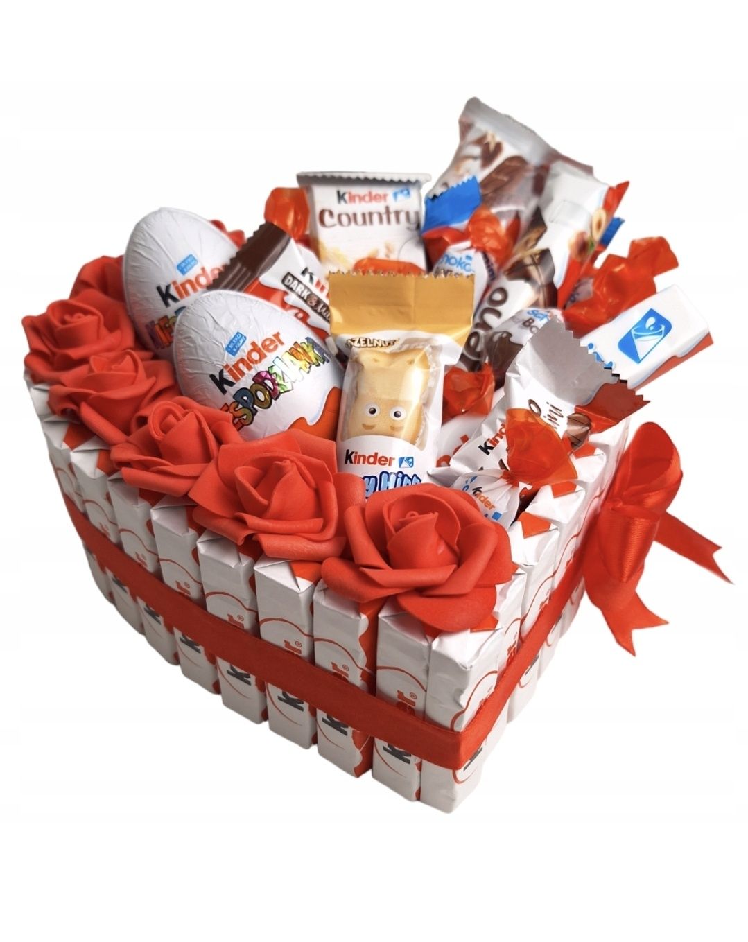 Serce box Kinder słodycze zestaw bukiet róże prezent na Dzień Dziecka