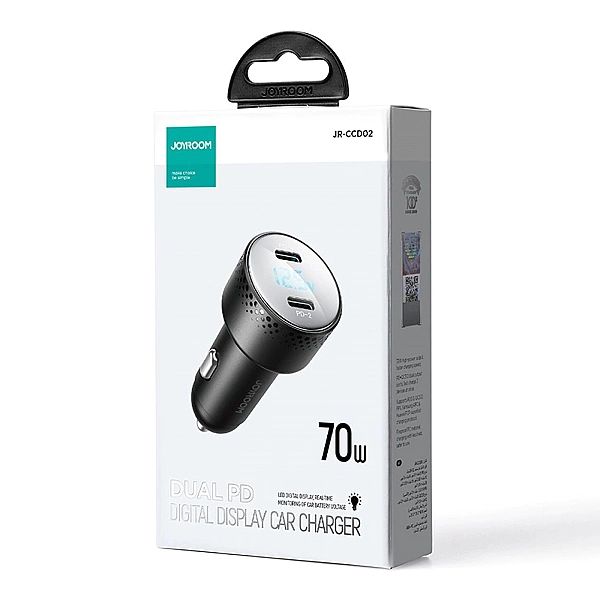 Ładowarka samochodowa 2x USB C 70W z wyświetlaczem LED Joyroom JR-CCD0