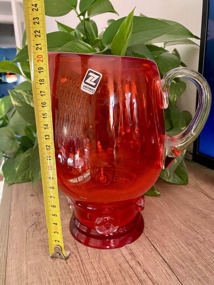Duży wazon dzbanek czerwone szkło Huta Ząbkowice