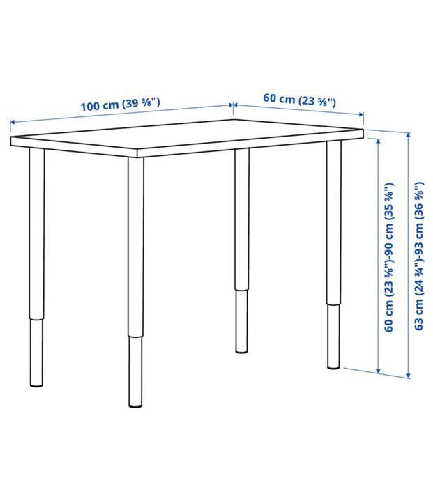Mesa branca com pés reguláveis em altura