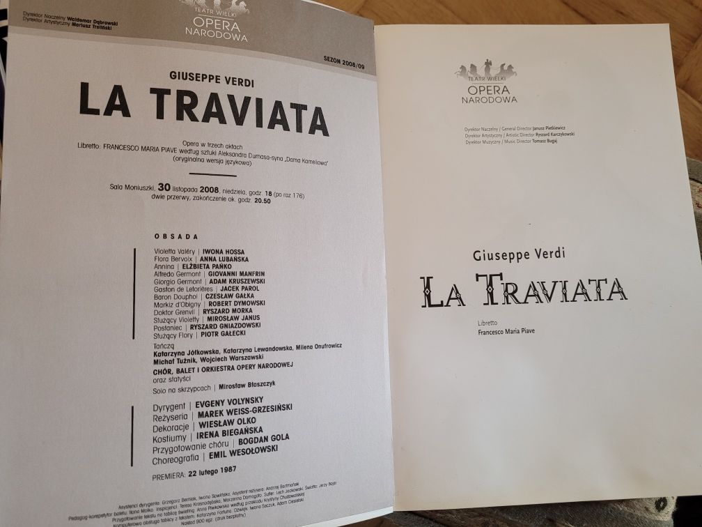 Program opery Giuseppe Verdi La Traviata 2008 Teatr Wielki