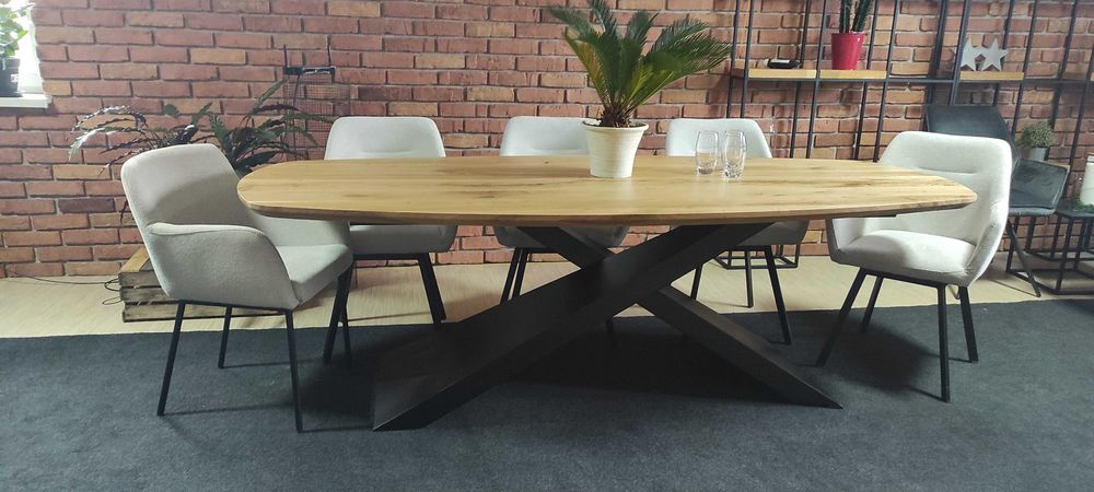 stół lity dąb owal 230x100 zacięta krawędź producent dostępny od ręki