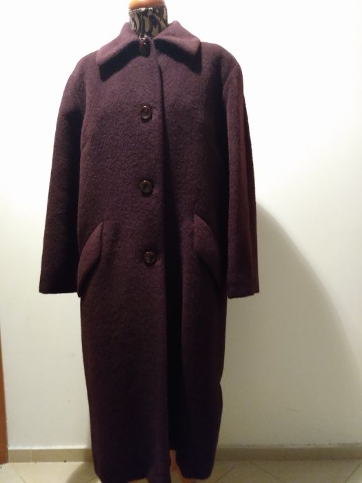 Płaszcz Pierre Cardin - kolor Bakłażan, rozmiar L /XL- Alpaca + Wełna