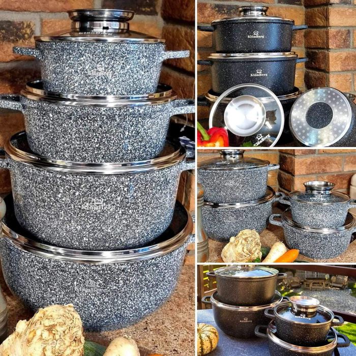 Wyprzedaż! Duży zestaw garnków.8el. kolory. Gaz.indukcja.piekarnik