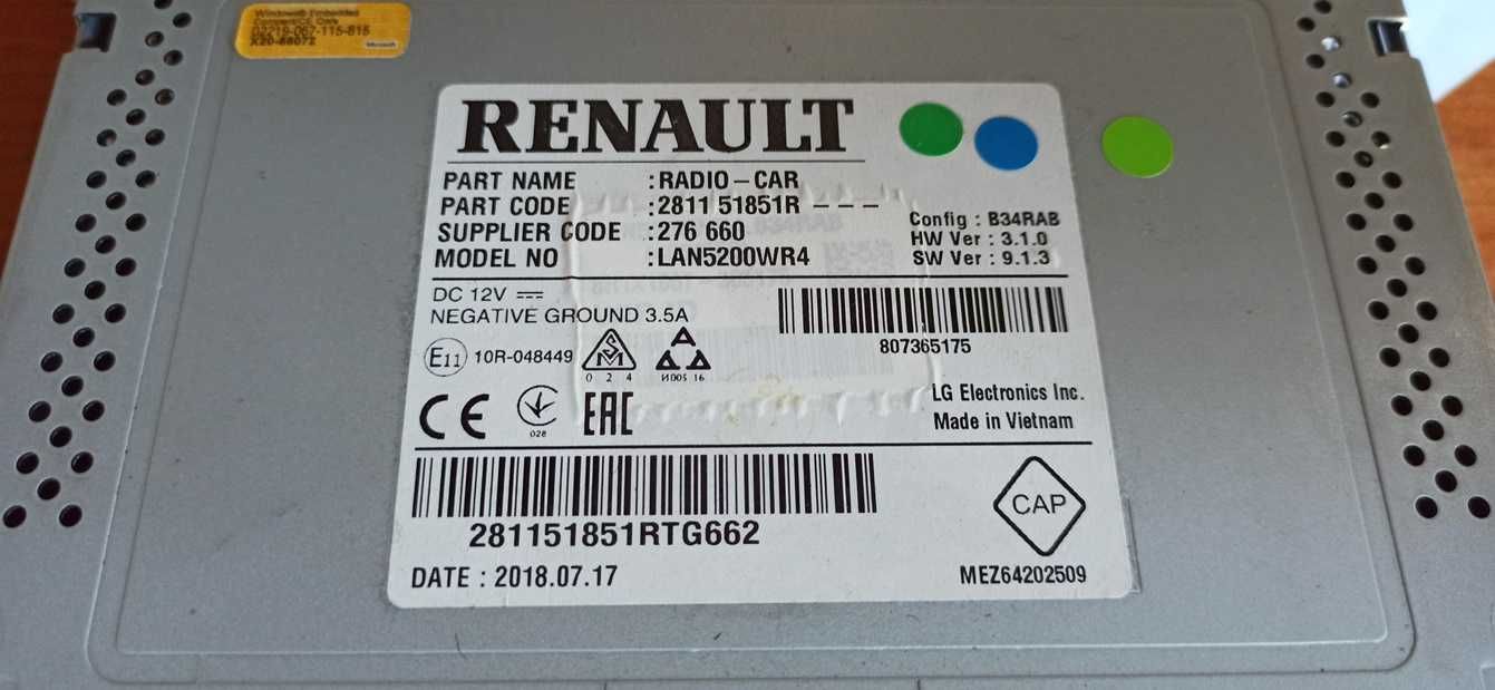 Auto radio Renault / Dacia com código anti roubo