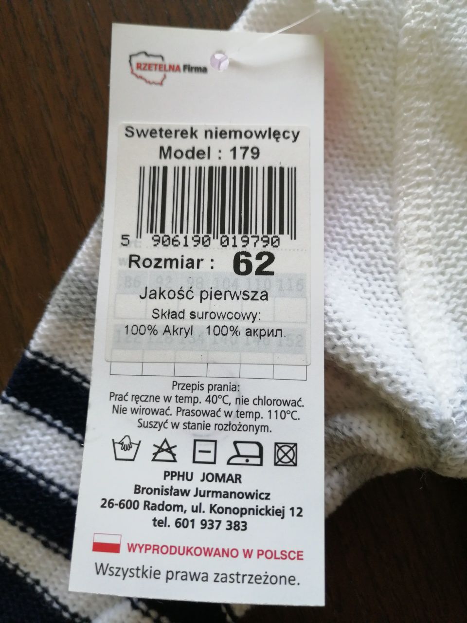 Sweterek, sweter, swetr niemowlęcy nowy r. 62