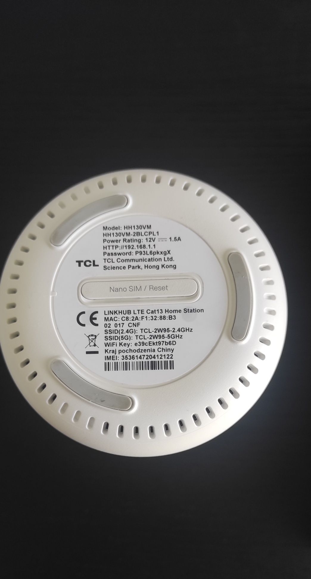 Router cat12 cat13 TCL LinkHub HH130VM LTE