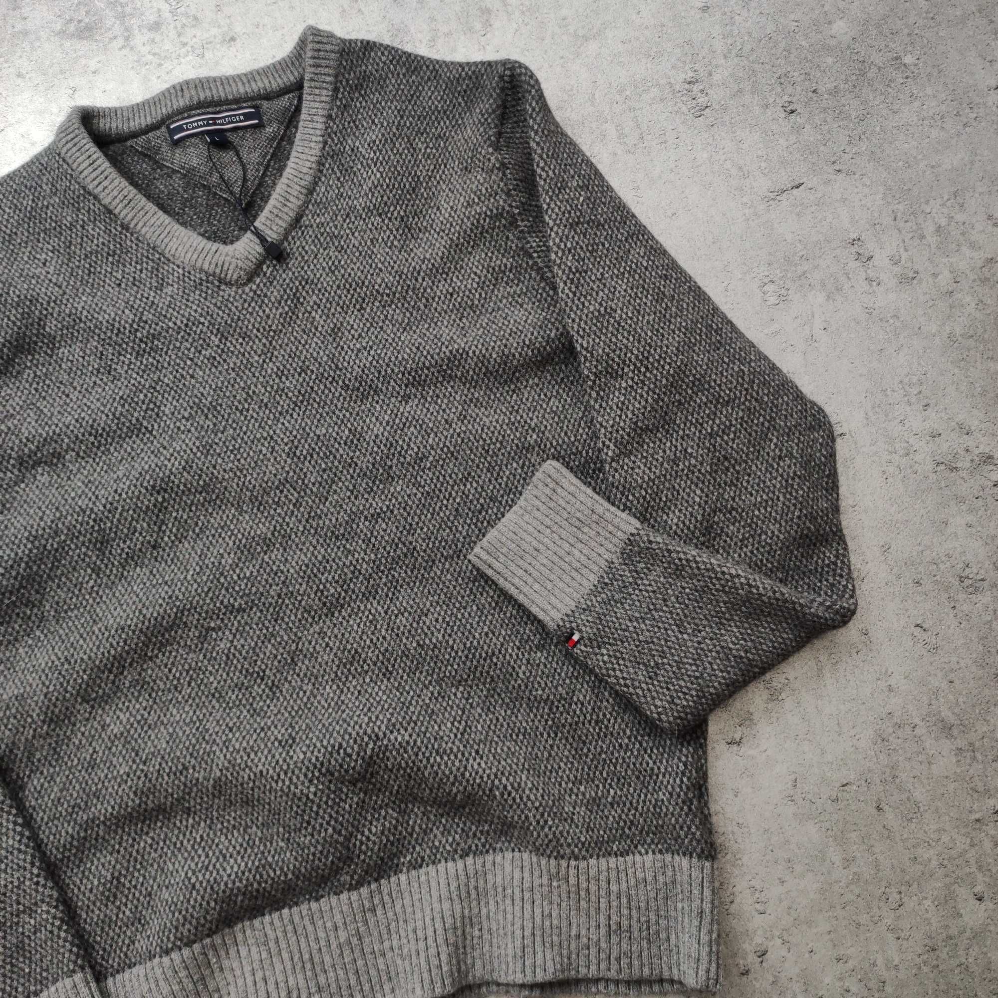 DAMSKI Sweter PREMIUM Szary Wełna Elegancki Tommy Hilfiger Kołnierzyk