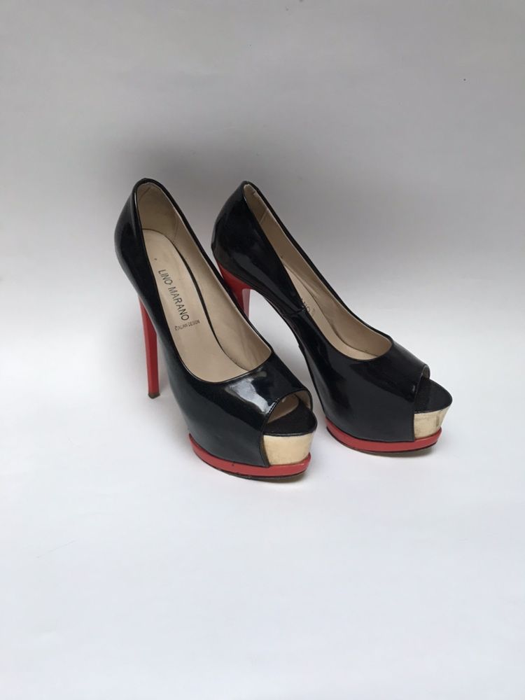 Жіночі туфлі на високому підборі шкіряні Червоні Чорні Сірі