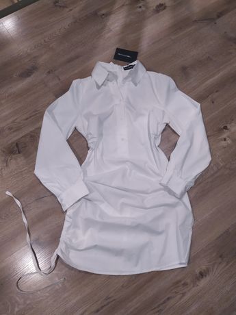 Nowa z metką biała sukienka koszulowa z guzikami do karmienia l 40