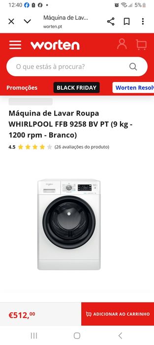Maquina lavar whirpooll 9 kg