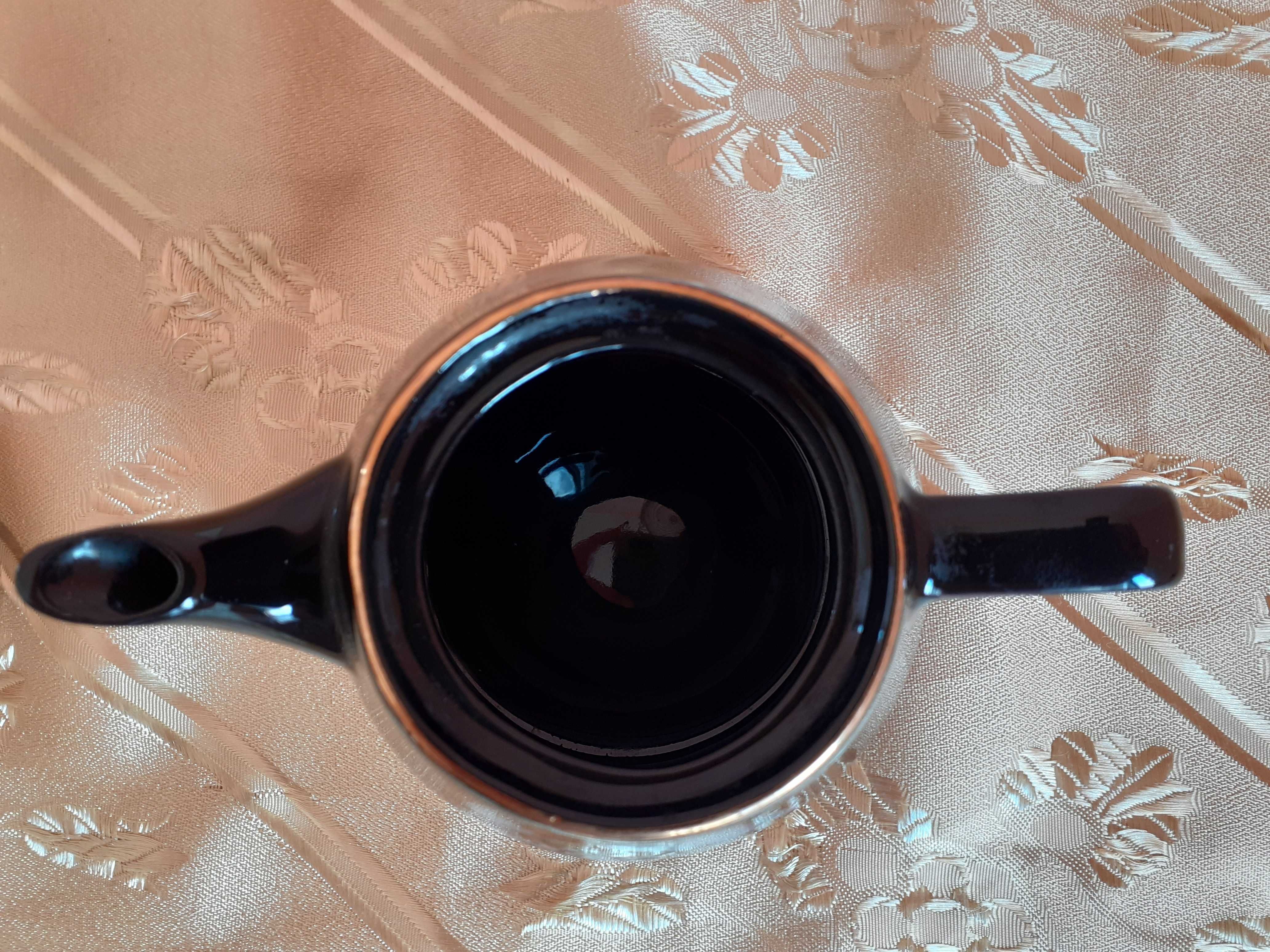 Porcelana Chodzież Iza Ira dzbanek imbryk do herbaty czarny w kwiaty