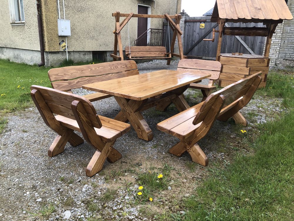 Stół z bala ,drewniany komplet ogrodowy