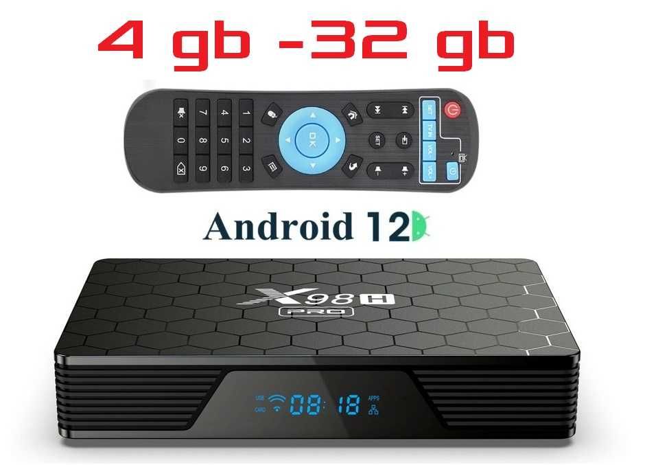 Cмарт приставка 2024 року X98H PRO 4гб 32гб Андроїд 12 Allwinner H618