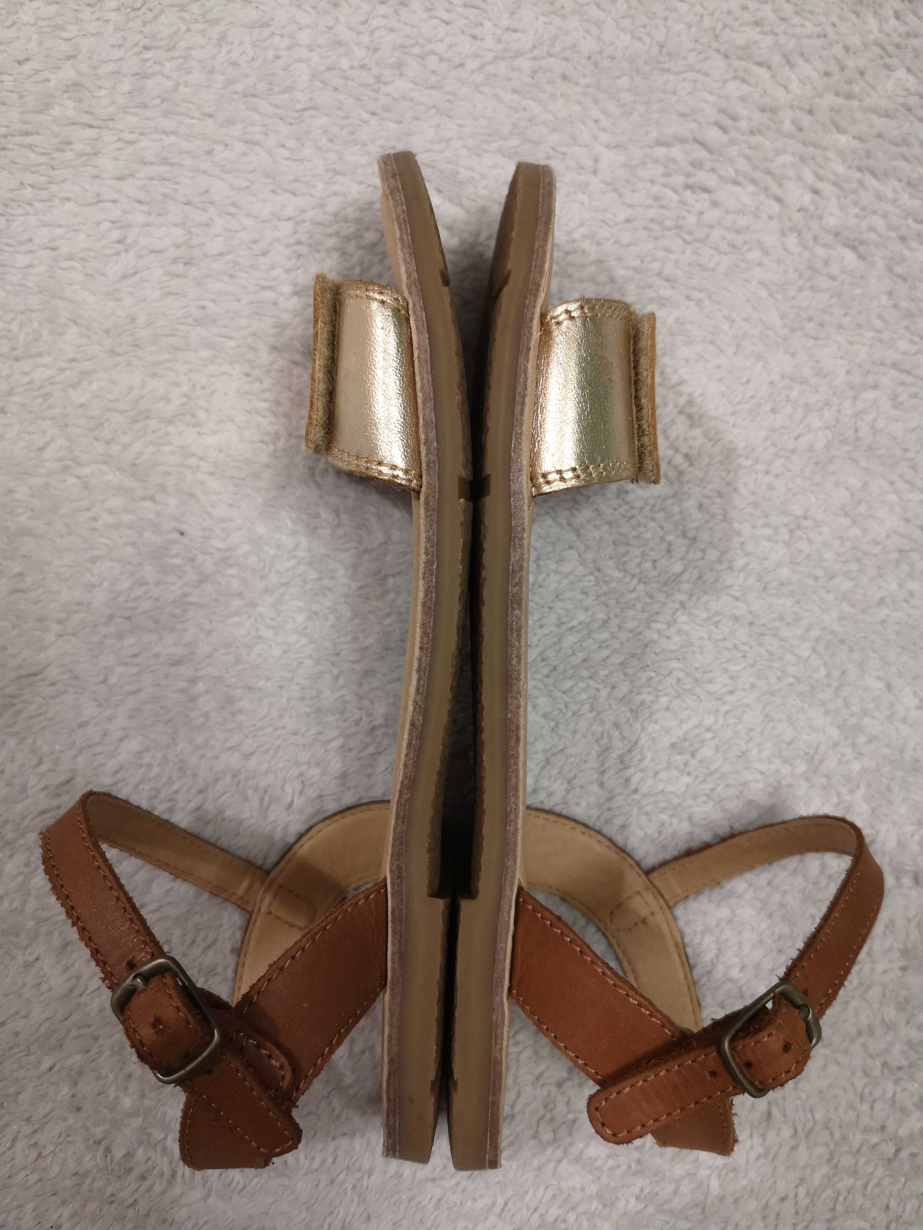 Brązowe złote eleganckie buty sandały skórzane M&S 33