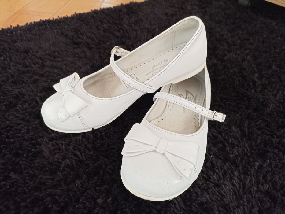 Skórzane, Komunijne, białe, buty z kokardkami ,