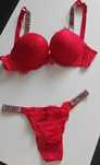 Victoria Secret push-up 85C + stringi L/XL koronkowy set NOWY