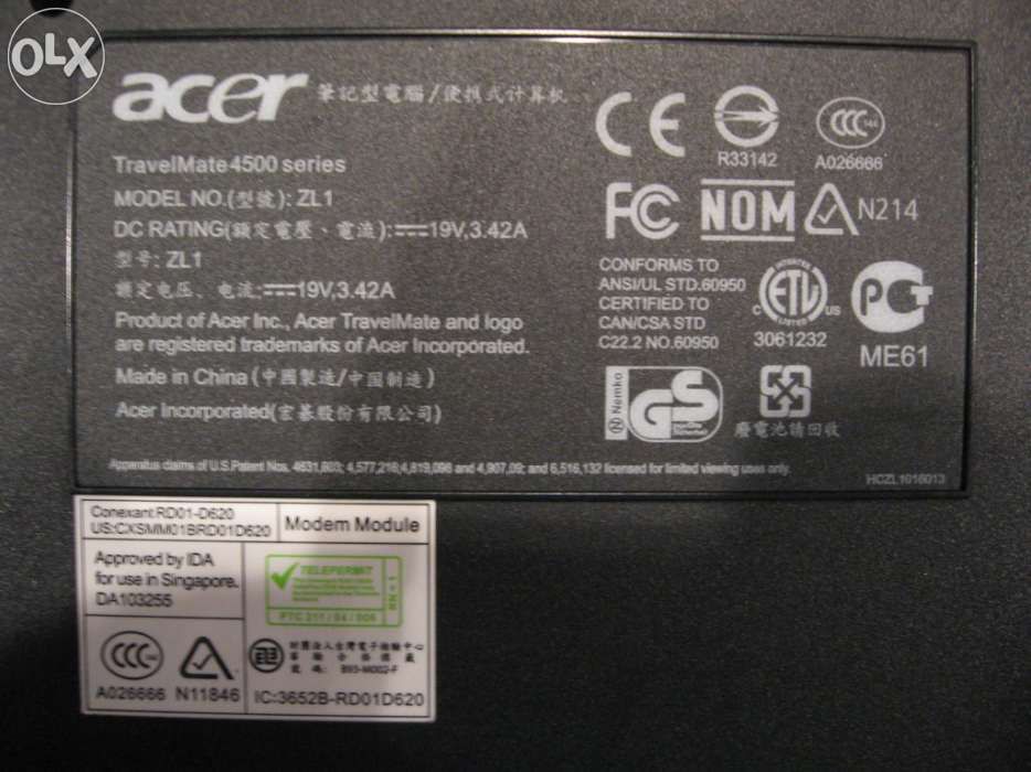 Laptop/ portatil acer travelmate 4501lmi