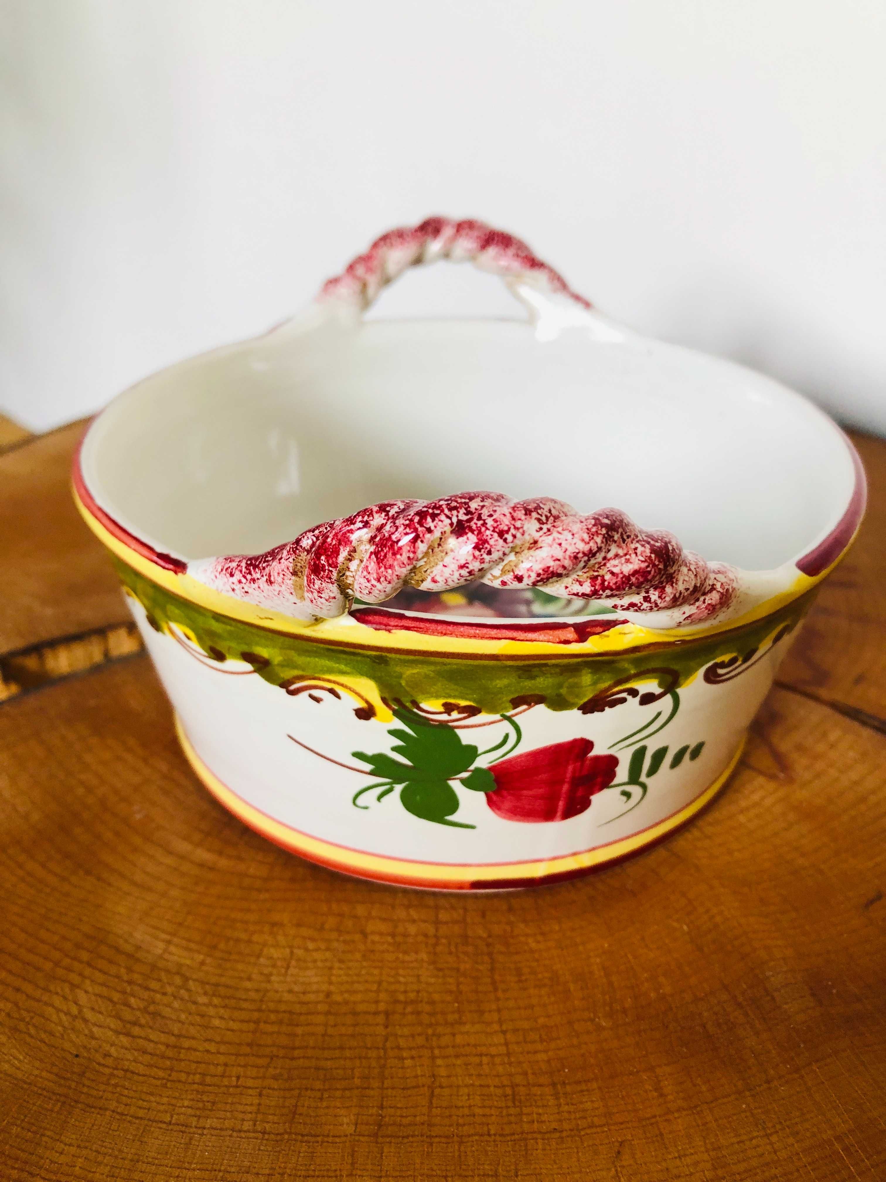 Włoski ceramiczny koszyk miseczka recznie malowana Italy Włochy kwiaty