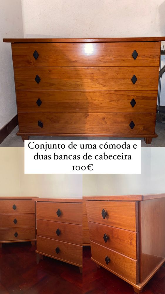 Conjunto de uma cómoda e duas bancas de cabeceira