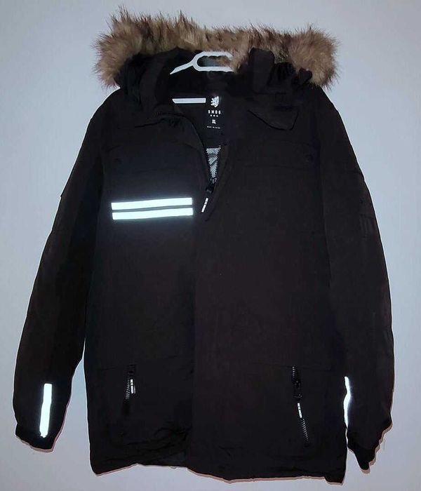 Kurtka ZIMOWA SMOG  Czarna Męska kaptur,odblaski ,isek, Stan Bdb+ XL