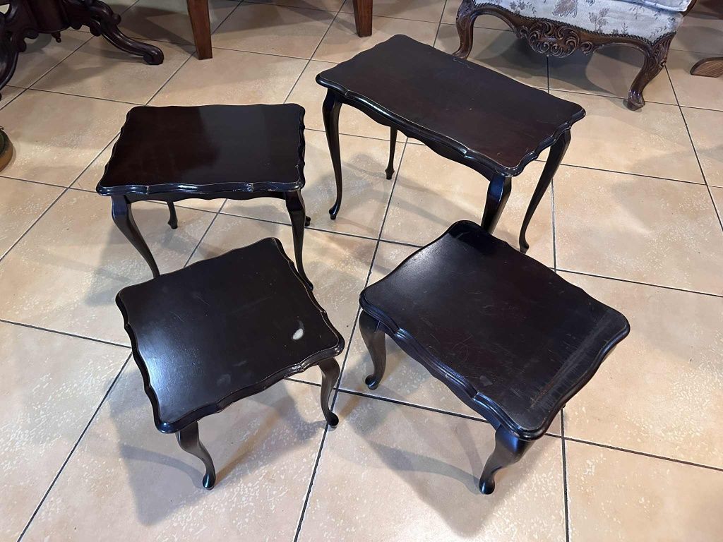 Komplet 4 stolików ludwikowskich bocznych pomocniczych vintage retro .