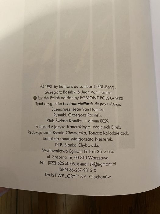 Thorgal 3 Trzej starcy z kraju Aran Jean Van Hamme 2000 Egmont