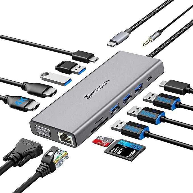 USB C Docking Station Dual Monitor, 14 em 1 Laptop Docking Station