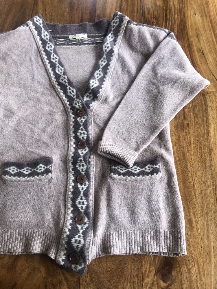 Sweter, 100% wełna, kardigan rozpinany, jasny brąz-kakaowy, M