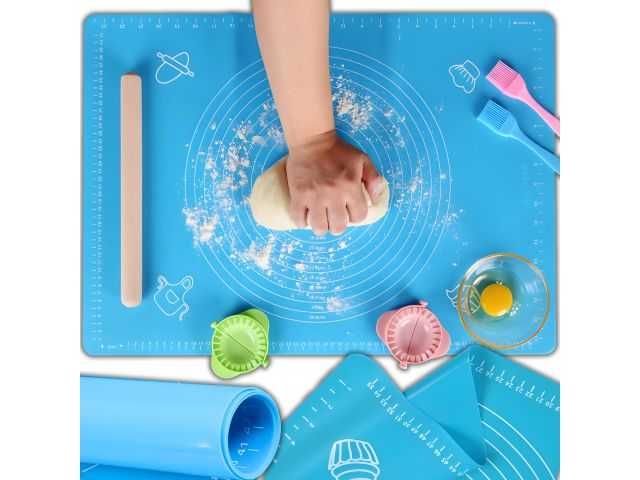 Stolnica KUCHENNA SILIKONOWA MATA Kuchenna z MIARAMI 50x40cm Niebieska