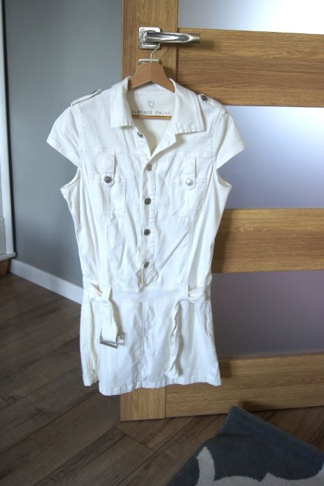 biala jeansowa tunika bluzka sukienka dzinsowa 36 S 34 XS krotki rekaw