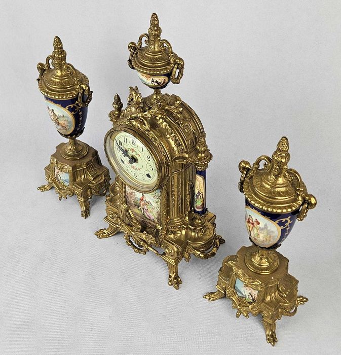 Piękny mosiężny zegar + amfory IMPERIAL - Włochy