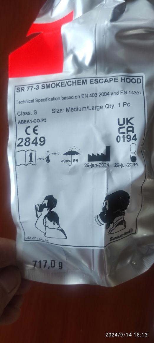 Maska M/L w przypadku pożaru, wypadku chemicznego