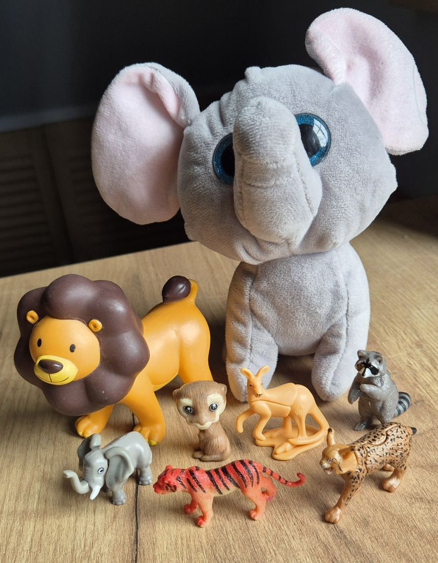 Figurki zwierzęta maskotka słoń zestaw safari zoo lew