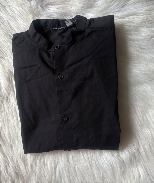 Moda męska - koszula czarna ze stójką długa. ASOS.