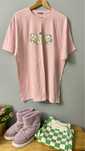 Tshirt łabędzie wzory print pudrowy roz oversize koszulka