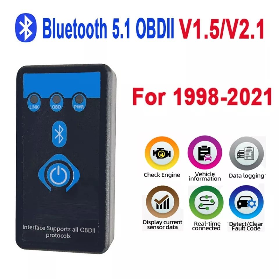 ELM327 V1.5 OBD2 II Bluetooth 5,1 автомобильный диагностический сканер