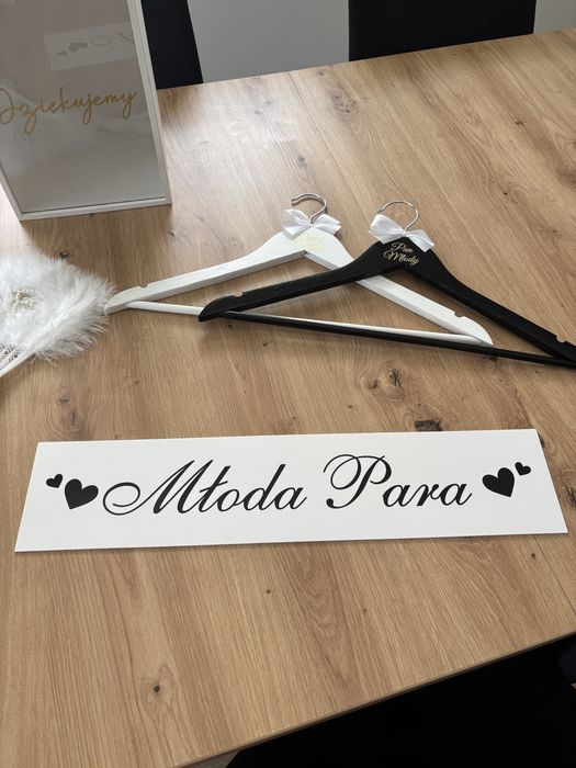 Zestaw ślubny: pudełko na koperty, obrączki, wieszaki, rejestracja