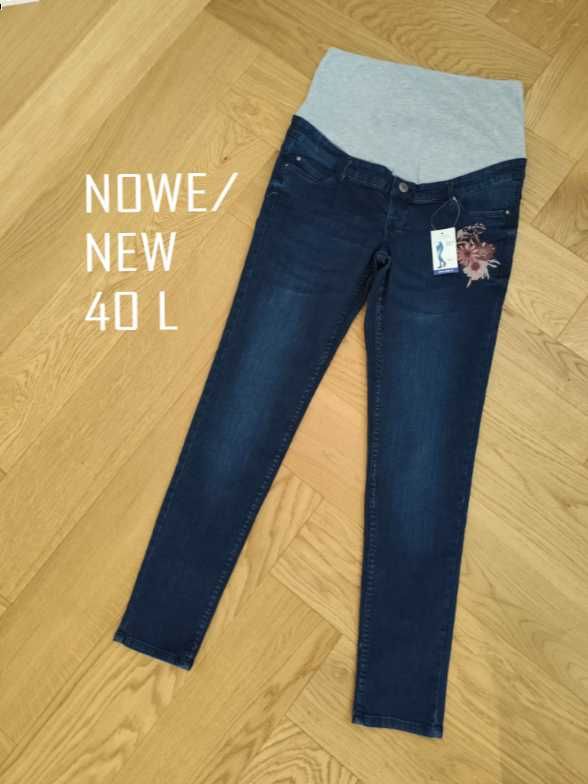 Nowe jeansy ciążowe 40 L pas ciążowy skinny granat spodnie