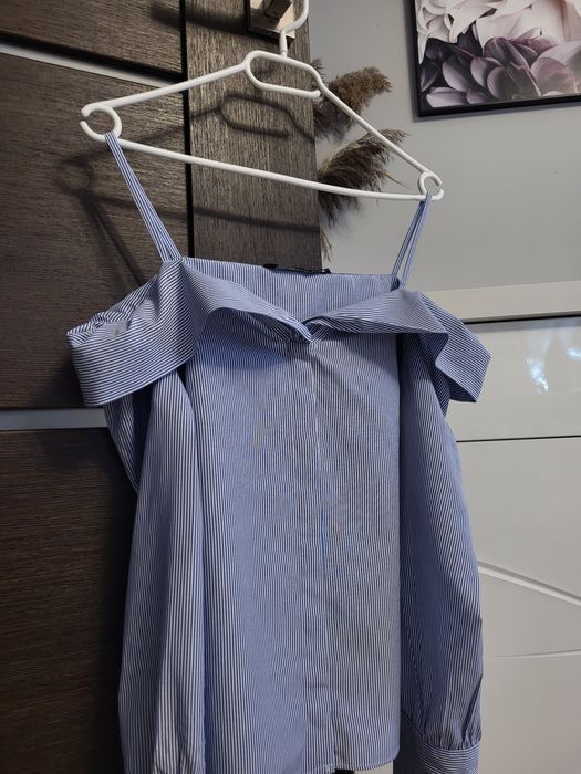 Błękitna bluzka w paski off shoulder scandi cotton Zara rozmiar S