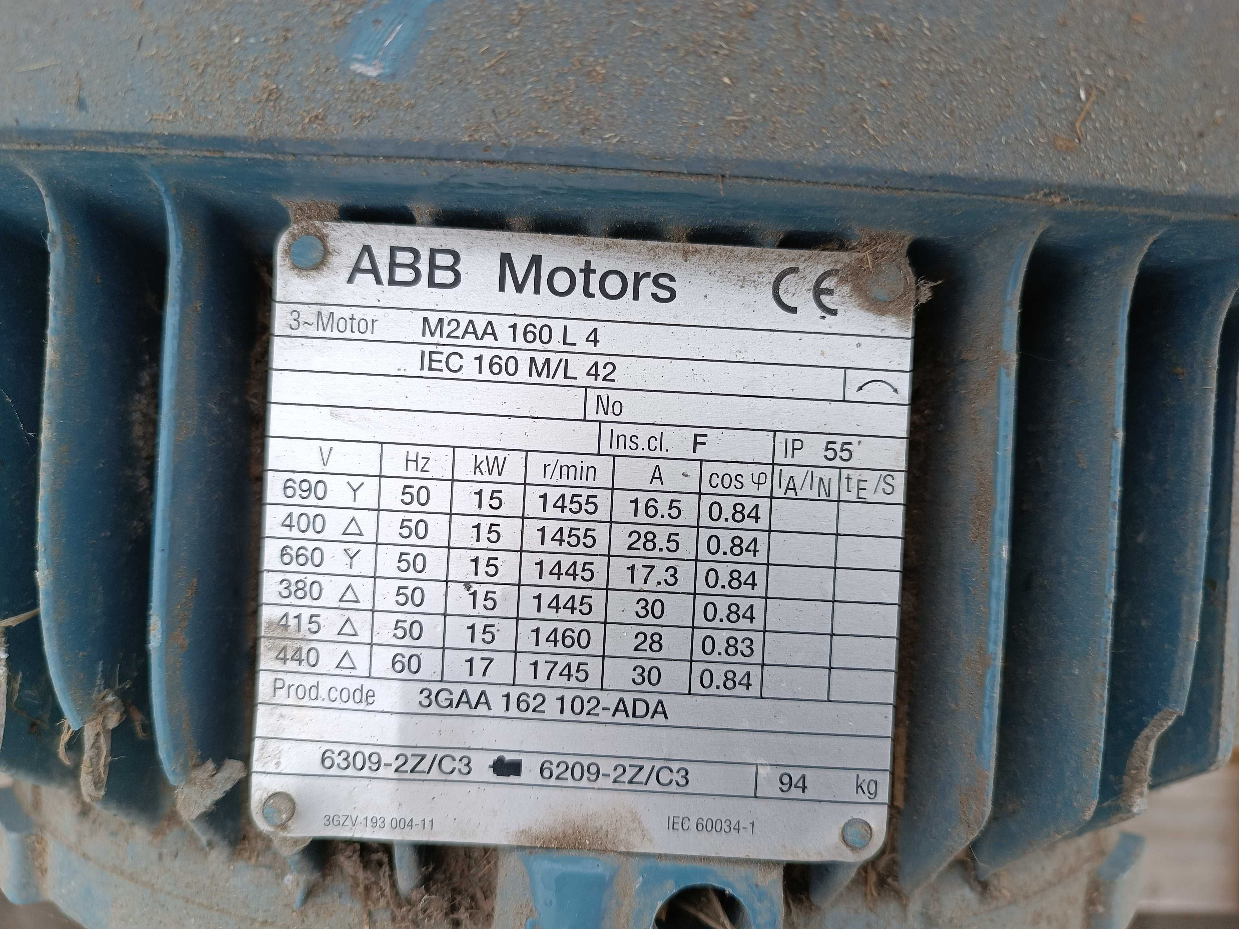 Silnik elektryczny 15kW ABB 1485 obr/min 11kW VEM 960 obr/min
